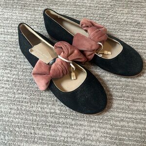 NWT zara girls black suede shoes with pink bow